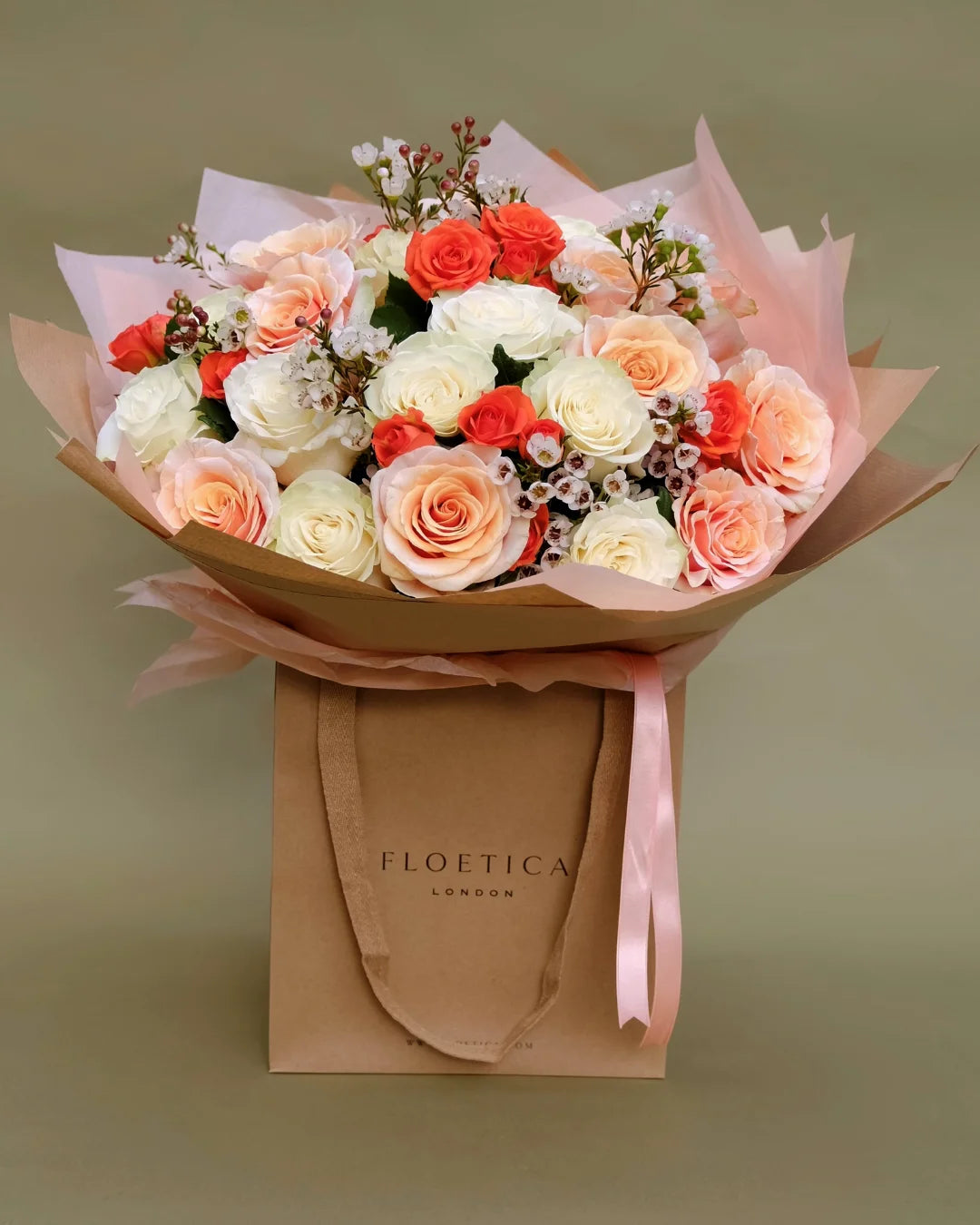 Ester – White, Peach & Orange Rose Bouquet