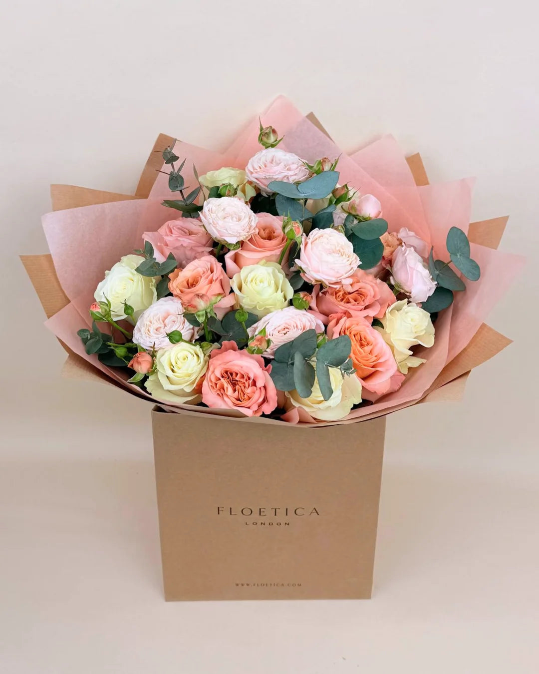 Regina – White & Peach Rose Bouquet