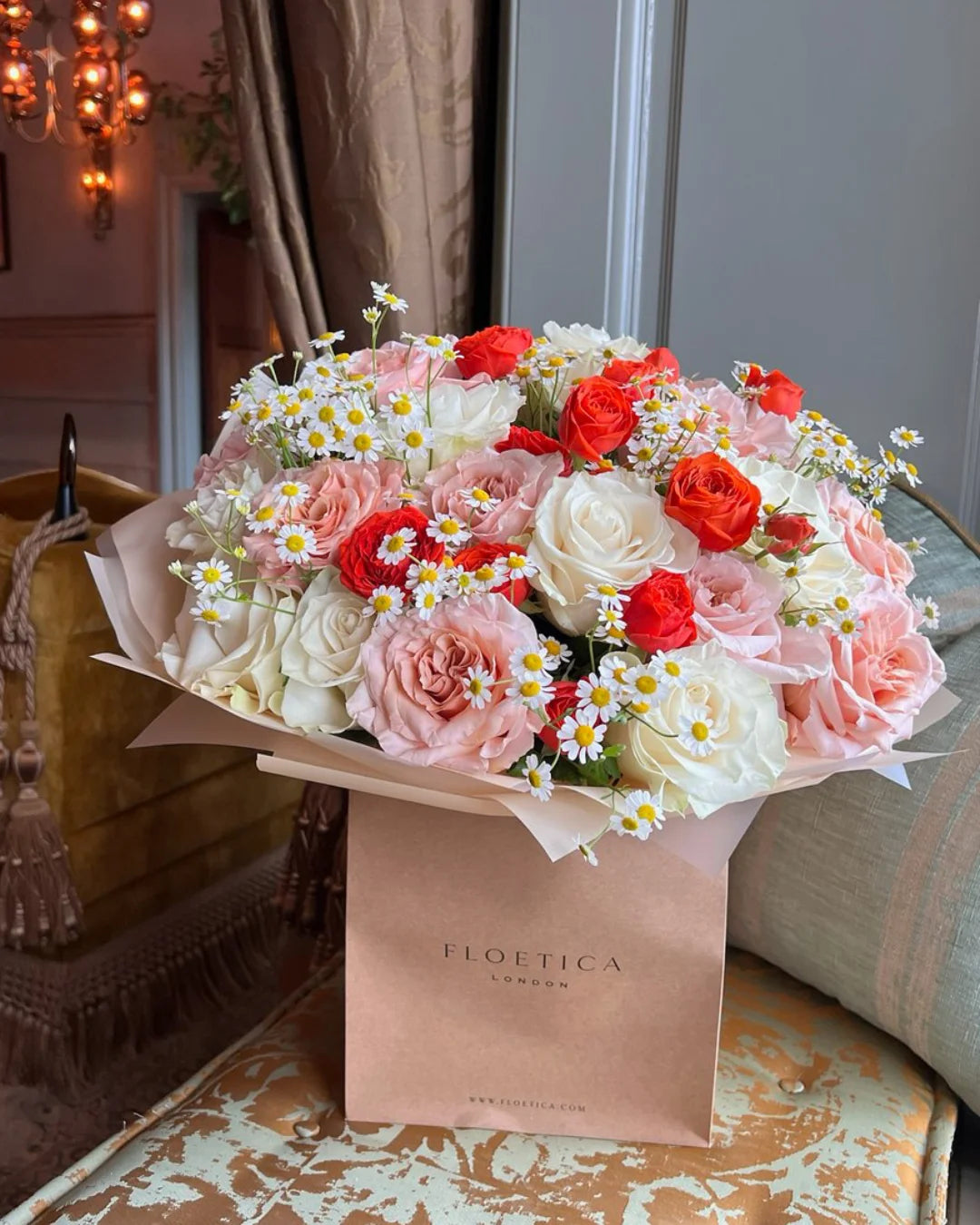 Ester – White, Peach & Orange Rose Bouquet